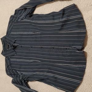 New York & Co blue striped long sleeve button front shirt